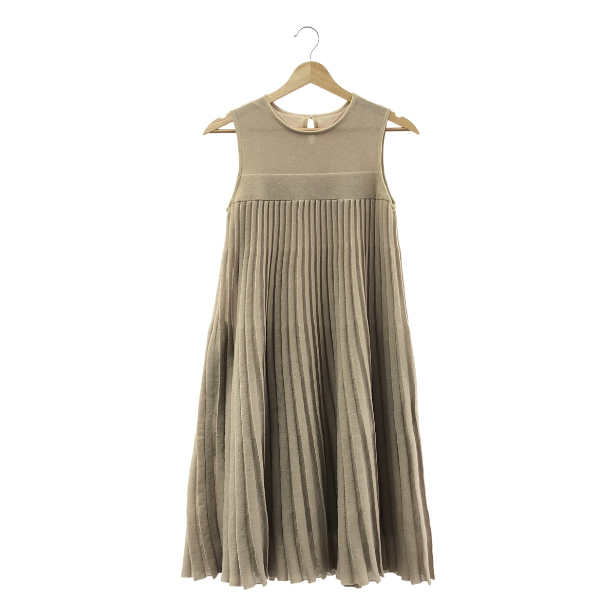 FOXEY / フォクシー | PLEATS KNIT DRESS ポリエステルリネン プリーツ ニットワンピース | 38 | ベージュ | レディース