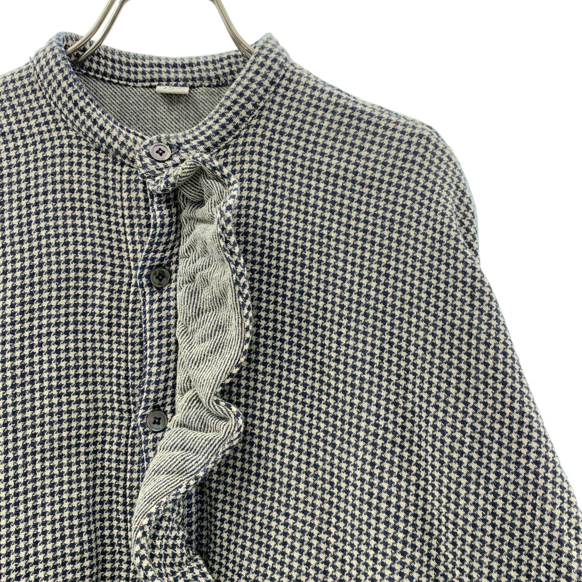 45r / フォーティファイブアール | ONEONE いろいろインドネルのフリルチュニック シャツ | ネイビー/ベージュ | レディース