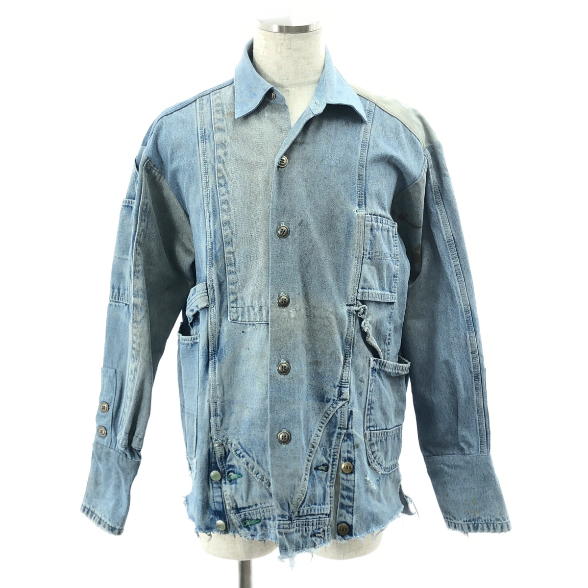 GREG LAUREN | 有領寬鬆牛仔連身衣 | 重構牛仔外套 | 尺寸 1 | 靛藍 | 男款