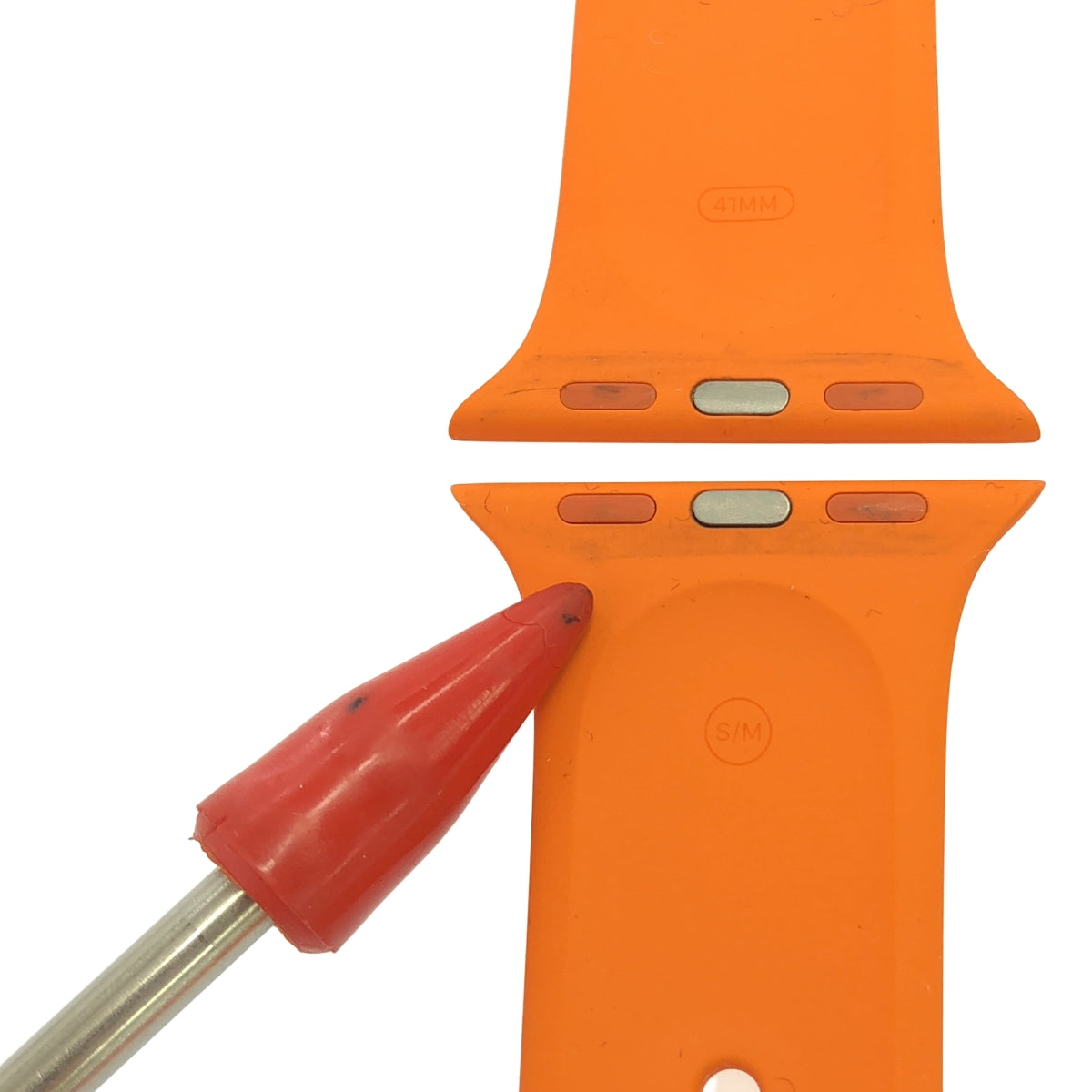 【美品】  HERMES / エルメス | Apple Watch アップルウォッチ / 41MM シリコンバンド 替えベルト セリエボタン | S/M | オレンジ