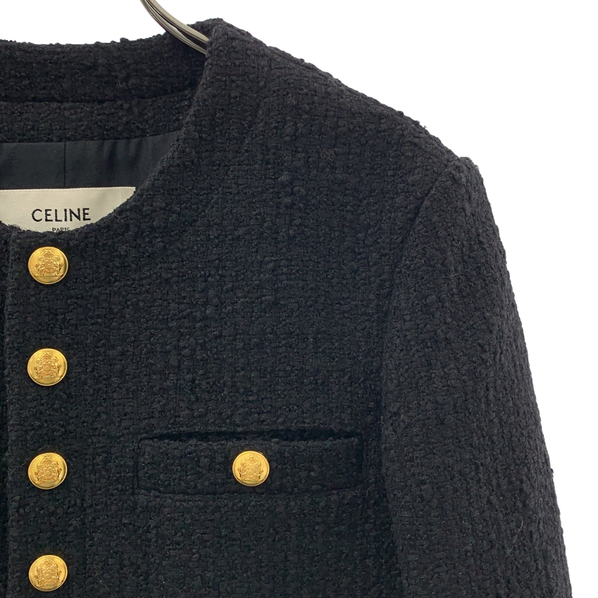 CELINE / セリーヌ | ブークレツイード 金ボタン ノーカラー ジャケット | 34 | レディース