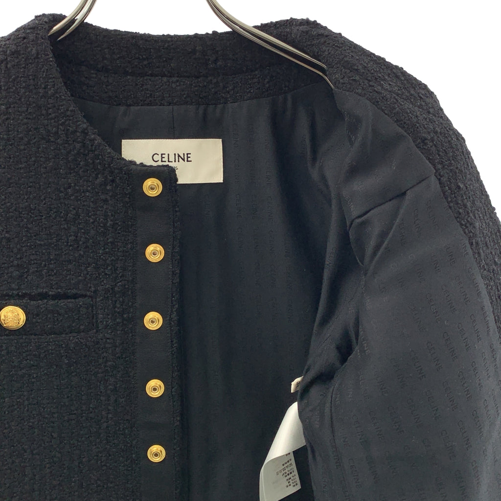 CELINE / セリーヌ | ブークレツイード 金ボタン ノーカラー ジャケット | 34 | レディース
