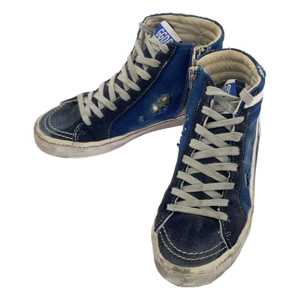 【美品】  L'Appartement / アパルトモン | 【 GOLDEN GOOSE / ゴールデングース 】 HIGH CUT SNEAKERS / ダメージ加工 サイドジップ ハイカット スニーカー | 35 | ネイビー/ブラック | レディース