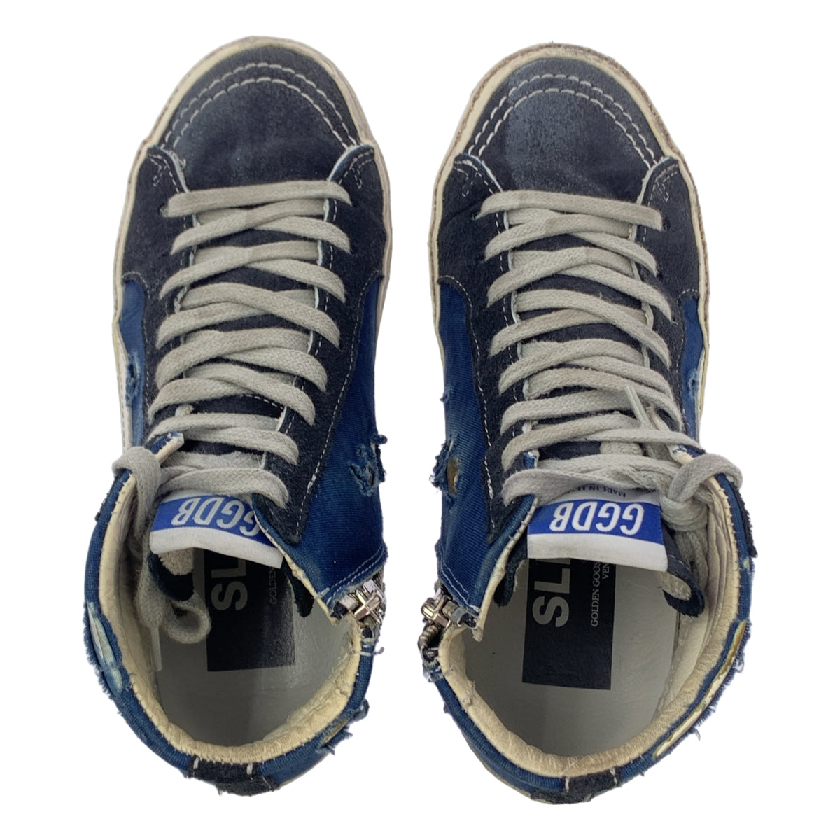 【美品】  L'Appartement / アパルトモン | 【 GOLDEN GOOSE / ゴールデングース 】 HIGH CUT SNEAKERS / ダメージ加工 サイドジップ ハイカット スニーカー | 35 | ネイビー/ブラック | レディース