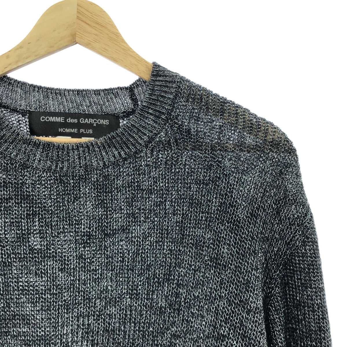 [近全新] COMME des GARÇONS HOMME PLUS | 2021 春夏 | 銀色針織圓領金屬人造絲馬海毛針織衫 | M 碼 | 銀色 | 男款