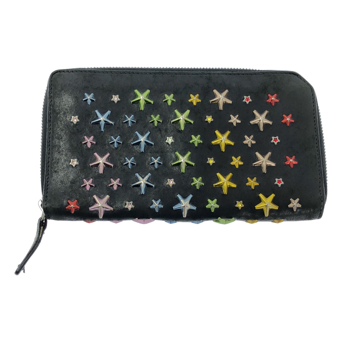 JIMMY CHOO | 皮革鉚釘彩虹圓形拉鍊皮夾 / 男女通用 | 黑色 | 男士