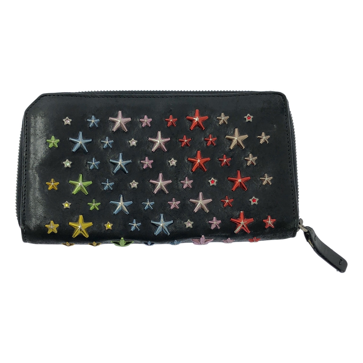 JIMMY CHOO / ジミーチュウ | レザー スタッズ レインボー ラウンドジップ  ウォレット 長財布 / ユニセックス | ブラック | メンズ