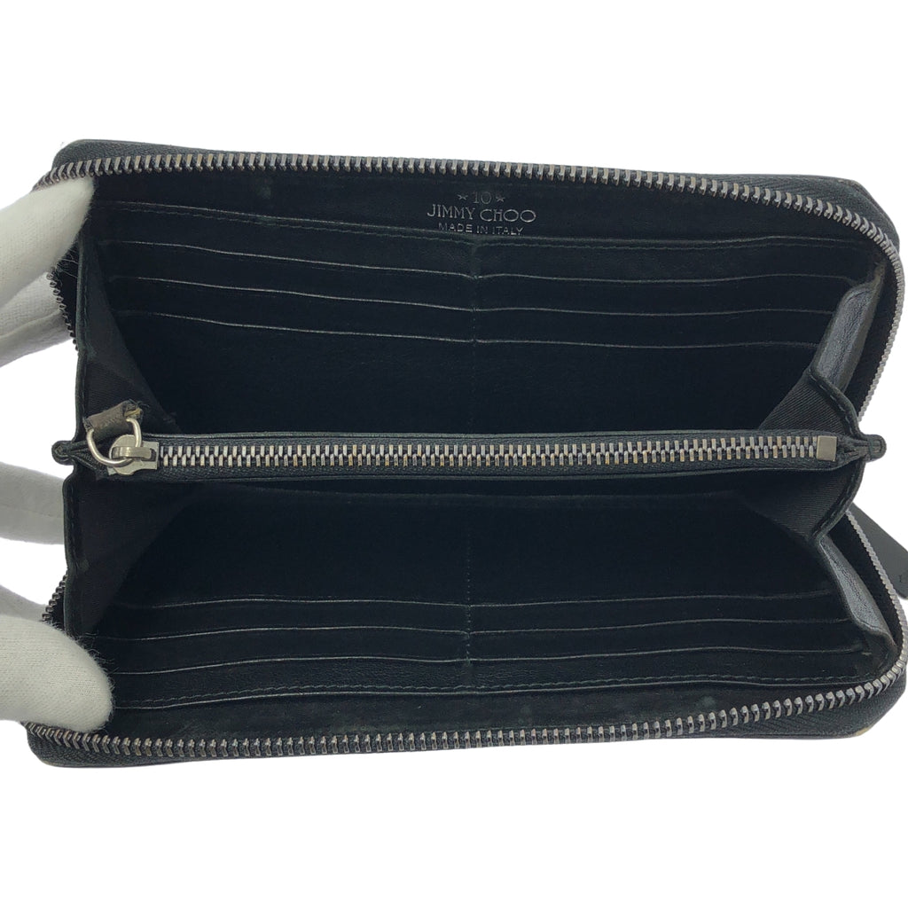 JIMMY CHOO / ジミーチュウ | レザー スタッズ レインボー ラウンドジップ  ウォレット 長財布 / ユニセックス | ブラック | メンズ