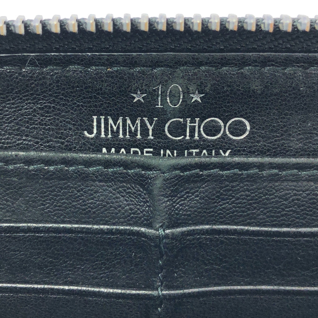 JIMMY CHOO / ジミーチュウ | レザー スタッズ レインボー ラウンドジップ  ウォレット 長財布 / ユニセックス | ブラック | メンズ