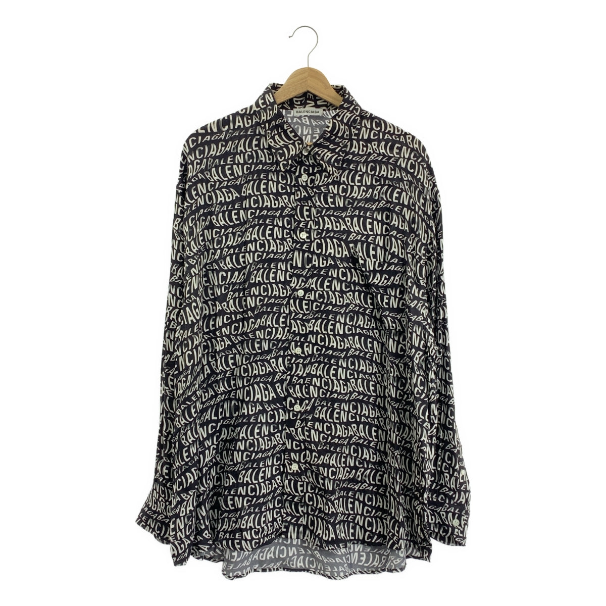 BALENCIAGA / バレンシアガ | ツイストレターロゴ 総柄 オーバーサイズ シャツ | 36 | レディース