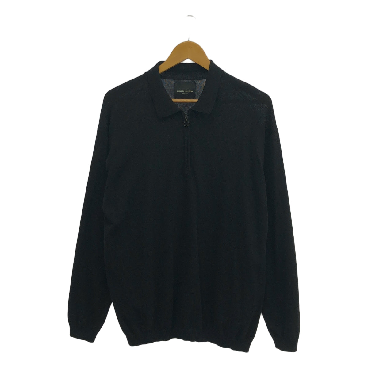 ROBERTO COLLINA / ロベルトコリーナ | ハーフジップ 長袖 コットンニット | M | ブラック | メンズ
