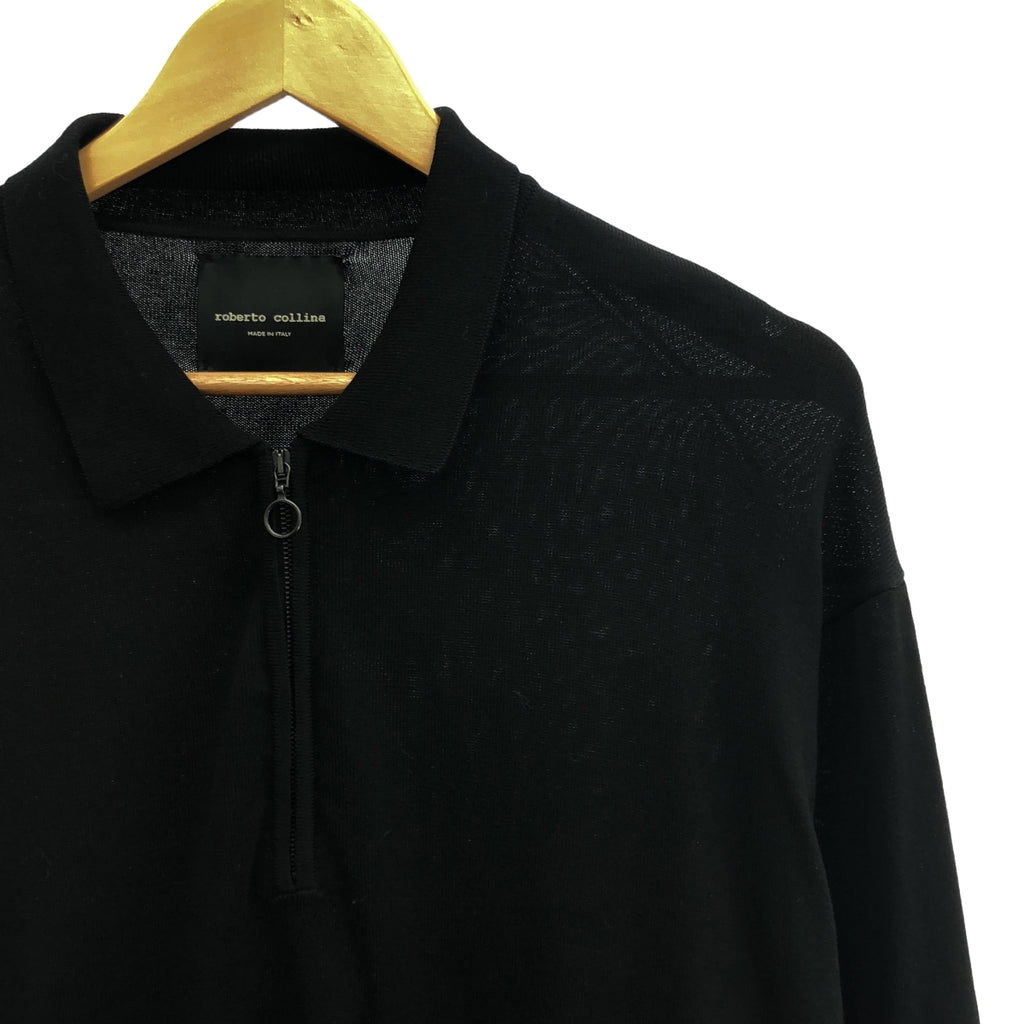 ROBERTO COLLINA / ロベルトコリーナ | ハーフジップ 長袖 コットンニット | M | ブラック | メンズ