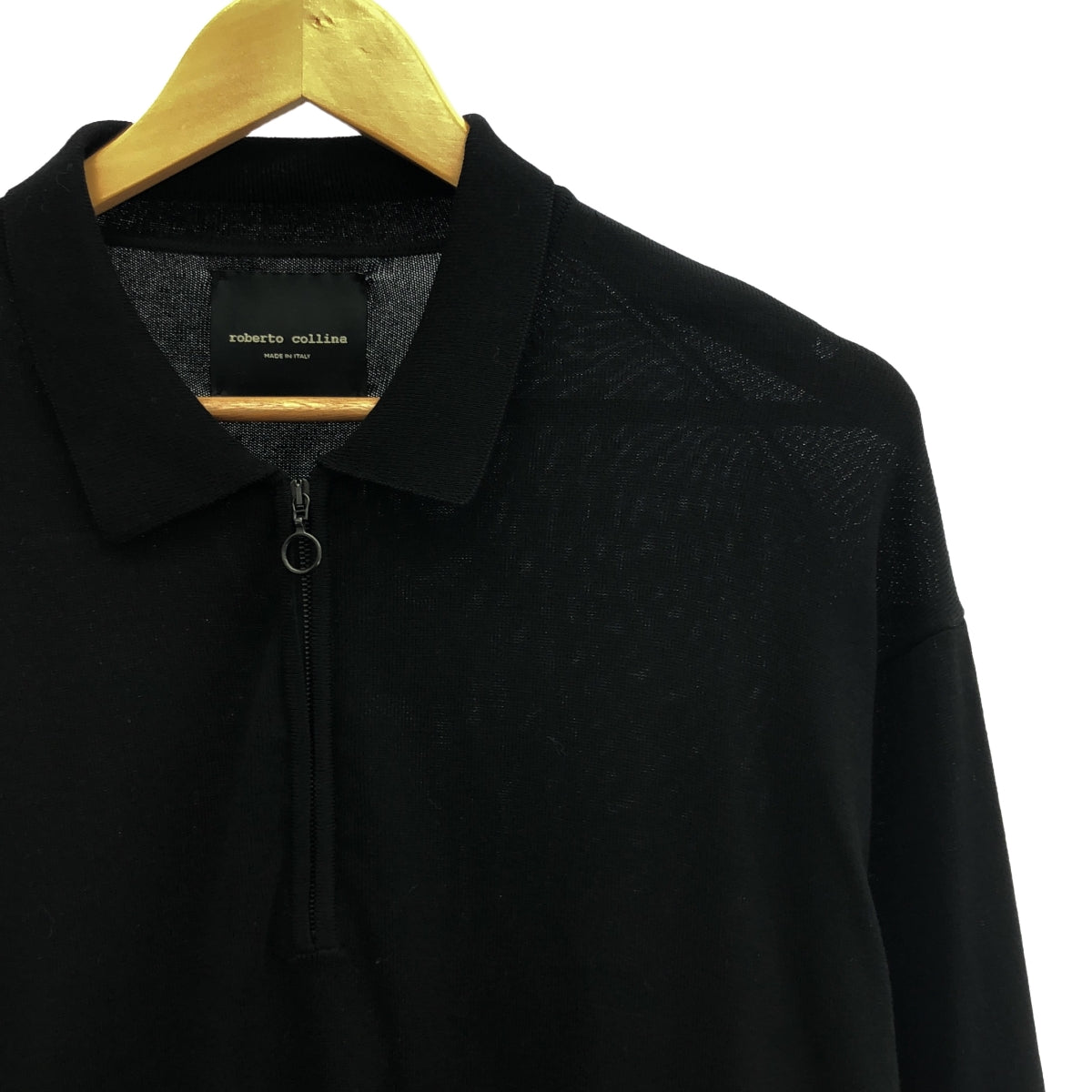 ROBERTO COLLINA / ロベルトコリーナ | ハーフジップ 長袖 コットンニット | M | ブラック | メンズ