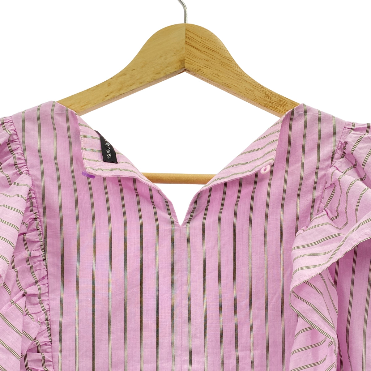 TSURU by Mariko Oikawa | 荷葉邊條紋V領套頭衫 | F碼 | 女款