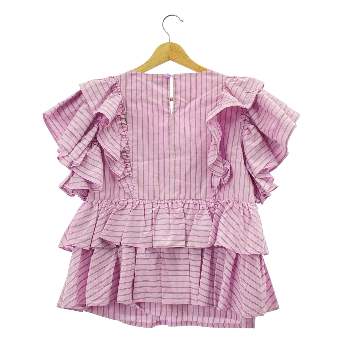 TSURU by Mariko Oikawa | 荷葉邊條紋V領套頭衫 | F碼 | 女款