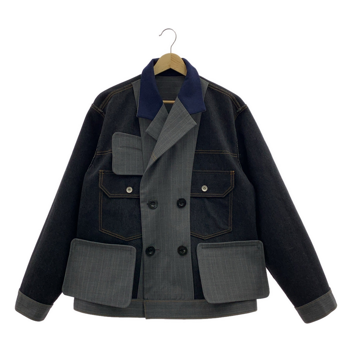 sacai | 2024SS | 粉筆條紋黏合夾克，雙面條紋牛仔夾克 | 尺寸 2 | 男款