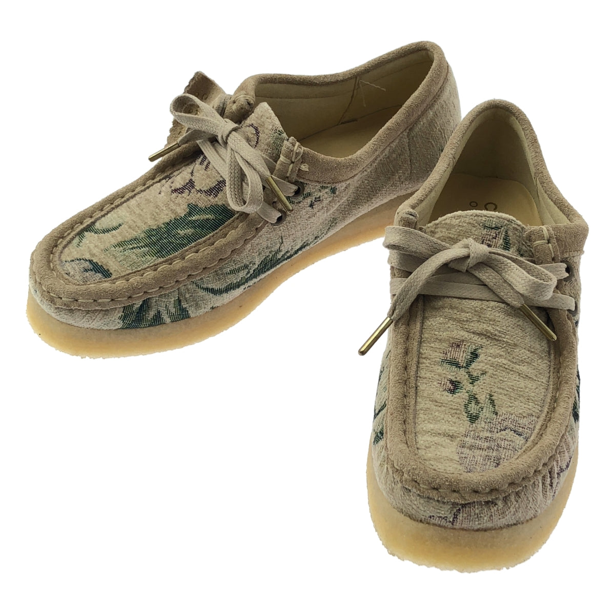 [新款] Clarks | 2023 春夏 | Wallabee 灰色花卉提花鞋 | 24 碼 | 米色 | 女款
