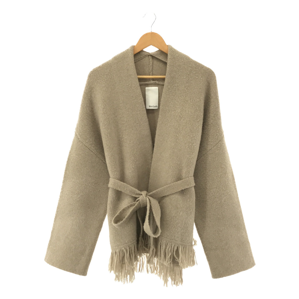 Whim Gazette | 2021AW | Felted and brushed wool fringe cardigan with belt | F | Beige | Women's