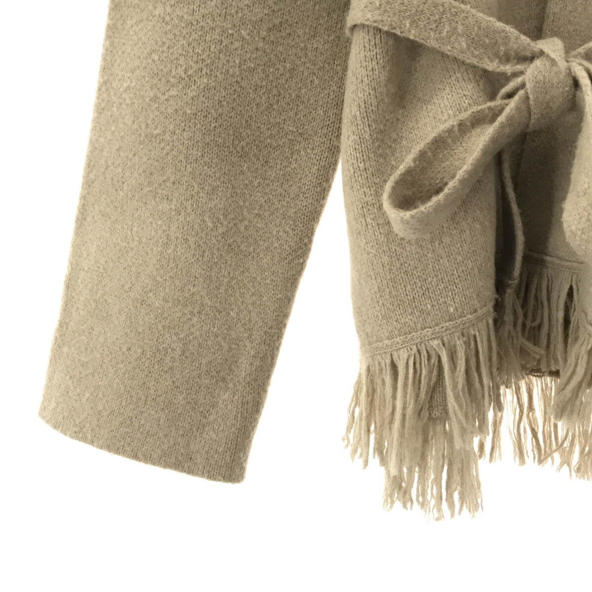 Whim Gazette | 2021AW | Felted and brushed wool fringe cardigan with belt | F | Beige | Women's