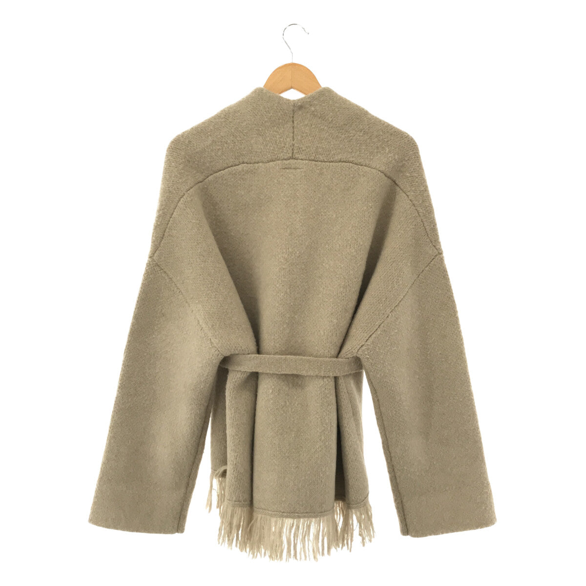 Whim Gazette | 2021AW | Felted and brushed wool fringe cardigan with belt | F | Beige | Women's