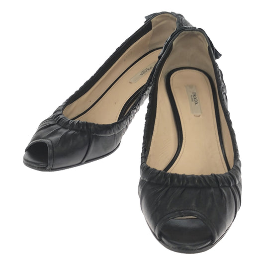 PRADA | Back Ribbon Open Toe Heel Pumps | 38 1/2 | Black | Women's