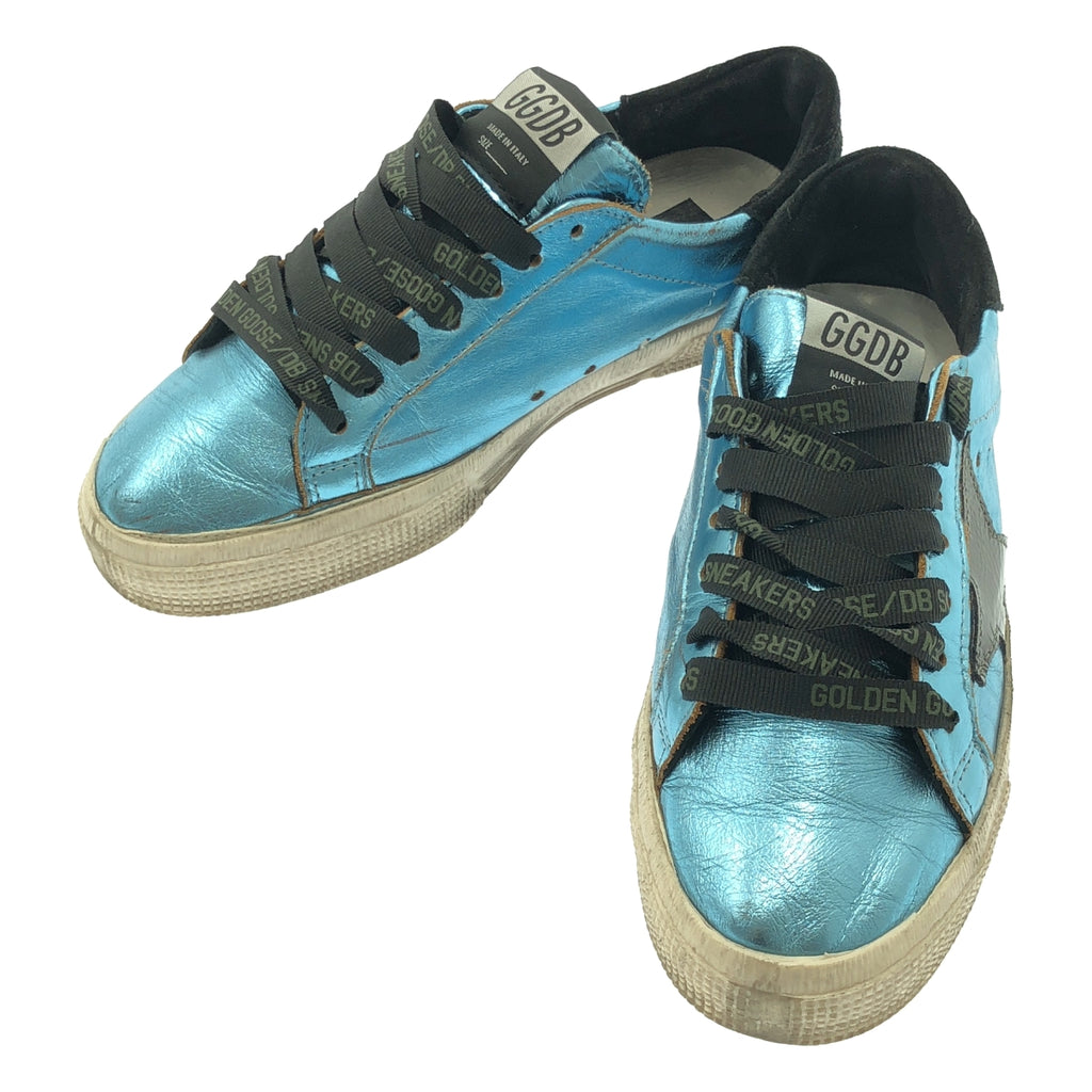 金鵝 (GOLDEN GOOSE) | 五月復古金屬色皮革運動鞋 | 36碼 | 藍色 | 女款