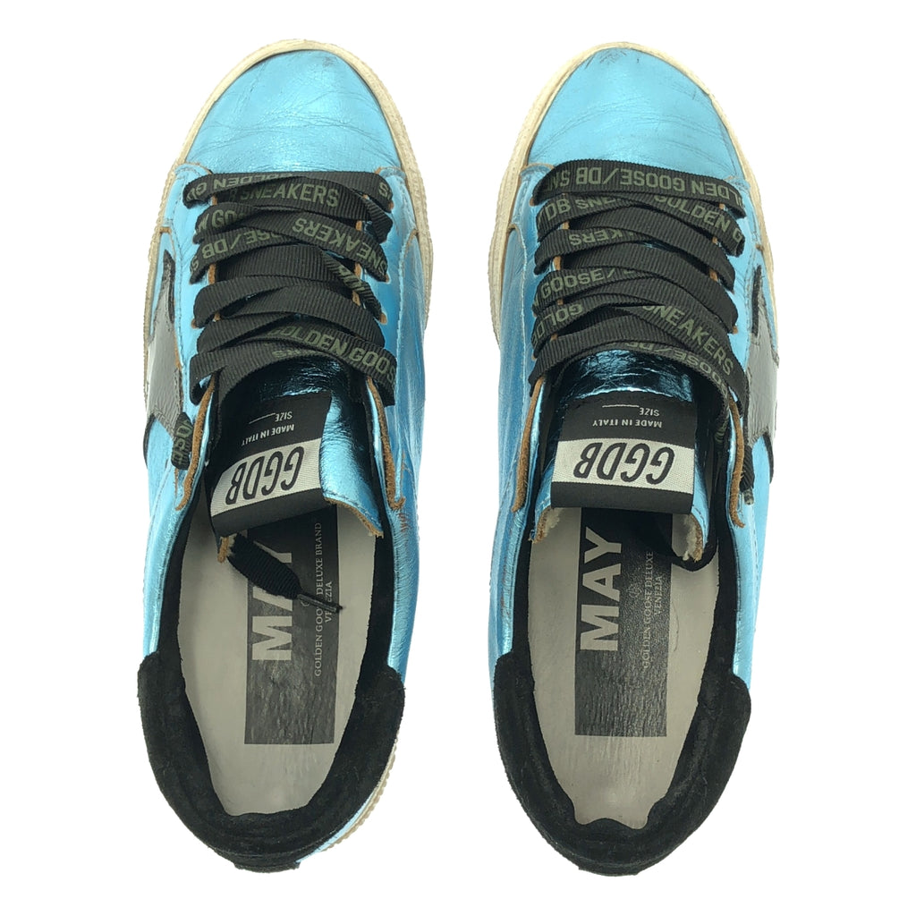 金鵝 (GOLDEN GOOSE) | 五月復古金屬色皮革運動鞋 | 36碼 | 藍色 | 女款