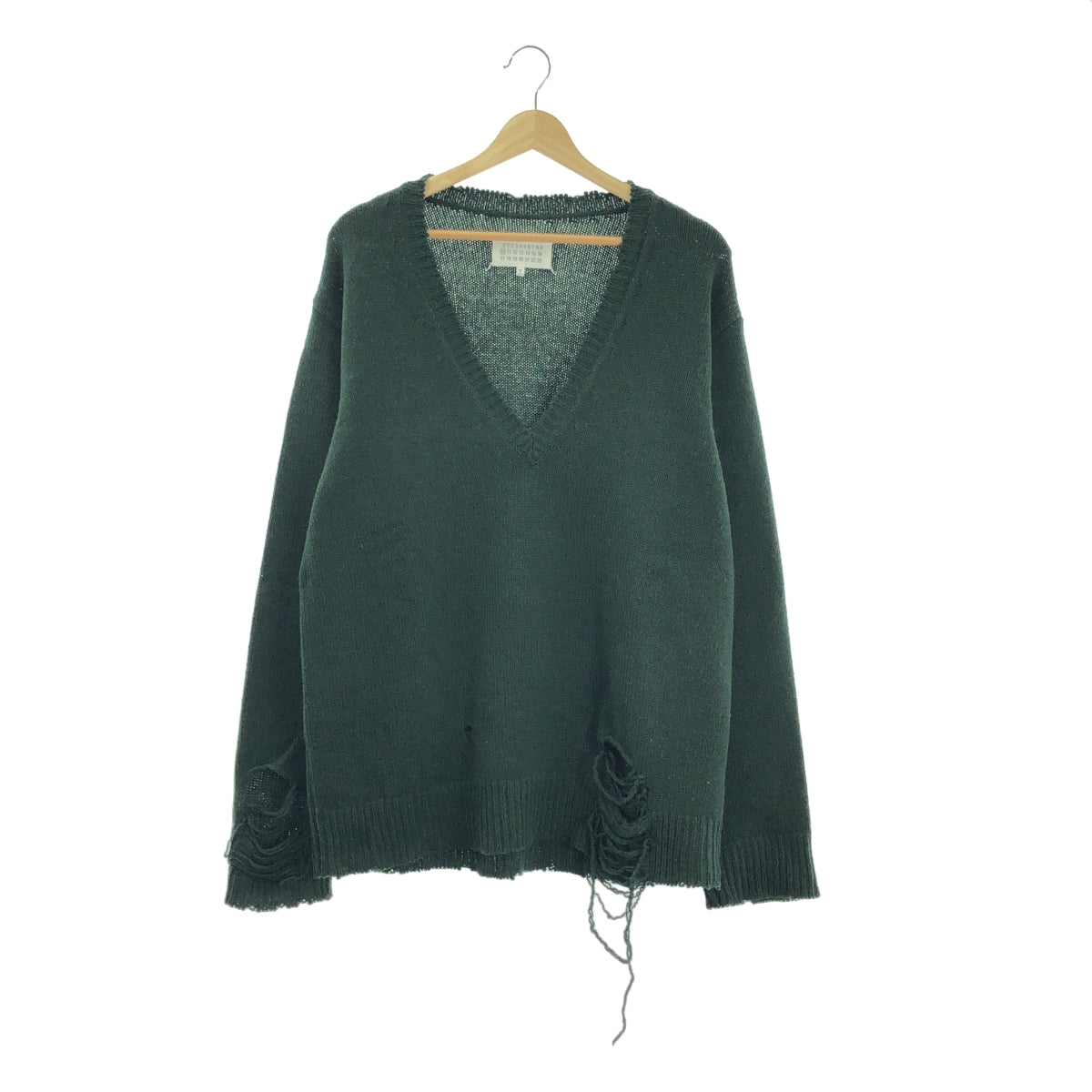 Maison Margiela / メゾンマルジェラ | ウール デストロイ Vネック ニット | M | グリーン | メンズ