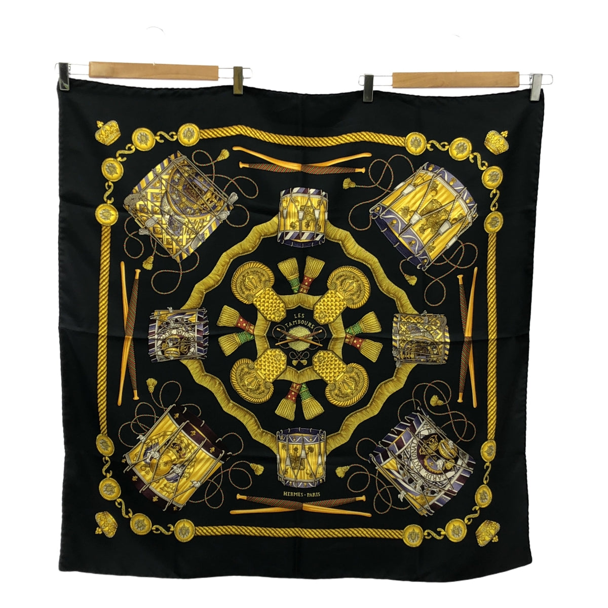 【美品】  HERMES / エルメス | LES TAMBOURS タンブールの太鼓 カレ90 シルク スカーフ | ブラック/ゴールド
