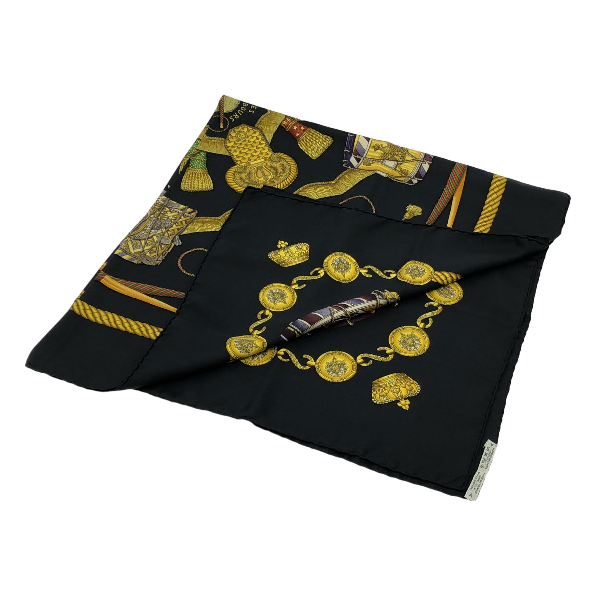 【美品】  HERMES / エルメス | LES TAMBOURS タンブールの太鼓 カレ90 シルク スカーフ | ブラック/ゴールド
