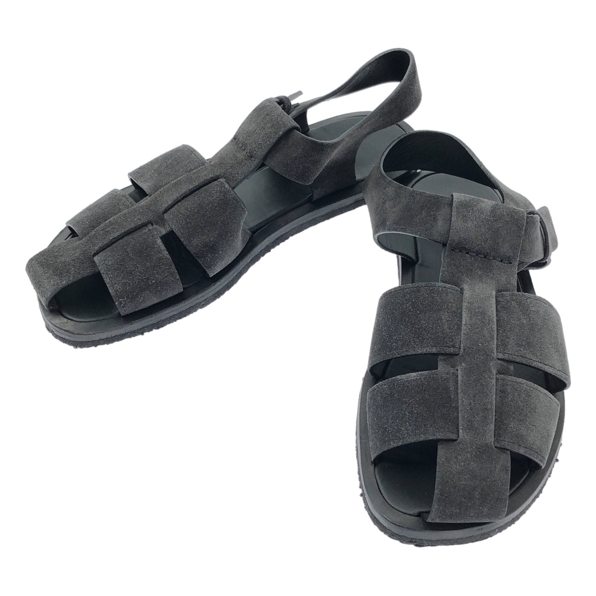 [狀況極佳] THE ROW | FISHERMAN CREPE 麂皮漁夫涼鞋，配縐布鞋底 | 尺寸 40 | 炭灰色 | 男款