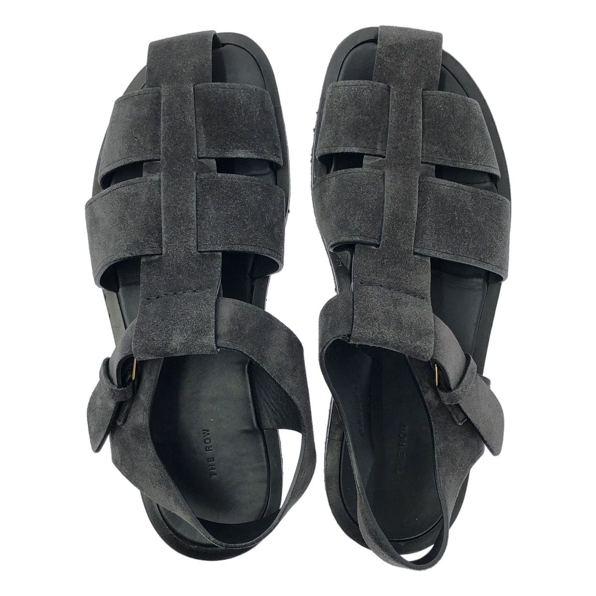 [狀況極佳] THE ROW | FISHERMAN CREPE 麂皮漁夫涼鞋，配縐布鞋底 | 尺寸 40 | 炭灰色 | 男款