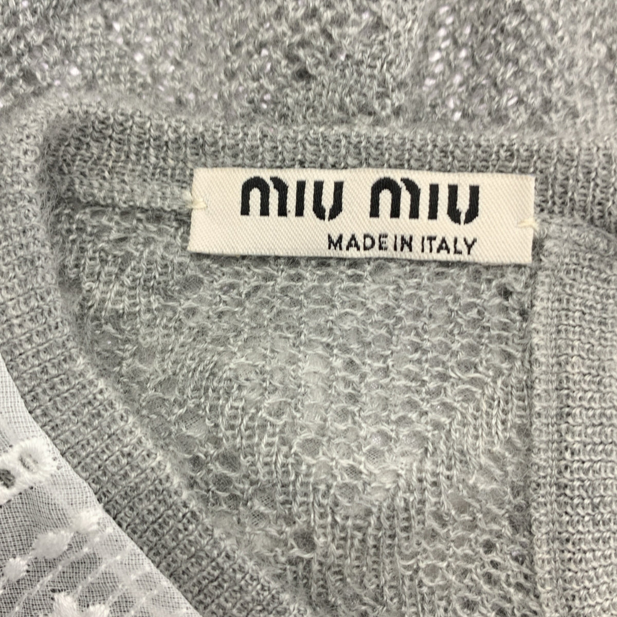 miu miu / ミュウミュウ | レース付 半袖 カシミヤシルク ニット | 36 | グレー | レディース