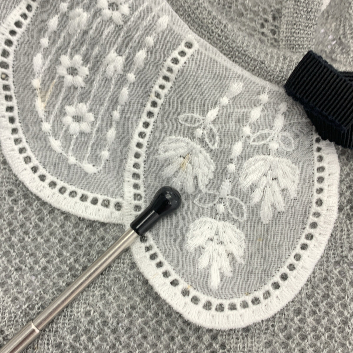 miu miu / ミュウミュウ | レース付 半袖 カシミヤシルク ニット | 36 | グレー | レディース