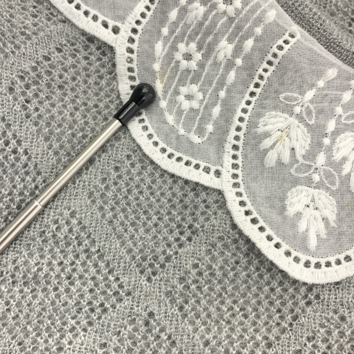 miu miu / ミュウミュウ | レース付 半袖 カシミヤシルク ニット | 36 | グレー | レディース