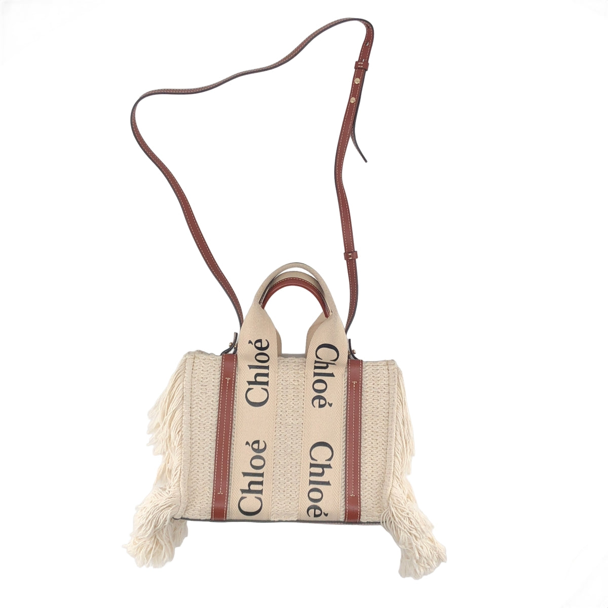 【美品】  Chloe / クロエ | Woody ウッディ スモール フリンジ 2Way ショルダー トートバッグ | ホワイト | レディース