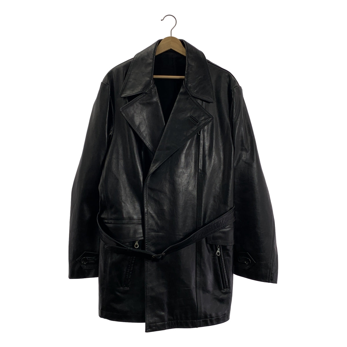 YOHJI YAMAMOTO POUR HOMME / ヨウジヤマモトプールオム | 1998AW | cow leather belt coat レザー コート | M | ブラック | メンズ