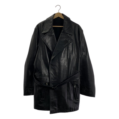 YOHJI YAMAMOTO POUR HOMME / 요우지야마모토 풀 옴므 | 1998AW | cow leather belt coat 가죽 코트 | M | 블랙 | 남성