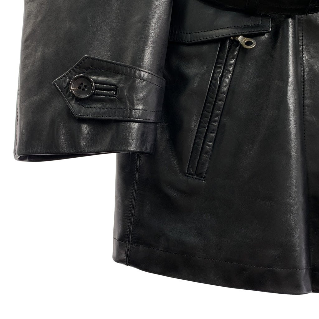 YOHJI YAMAMOTO POUR HOMME / ヨウジヤマモトプールオム | 1998AW | cow leather belt coat レザー コート | M | ブラック | メンズ