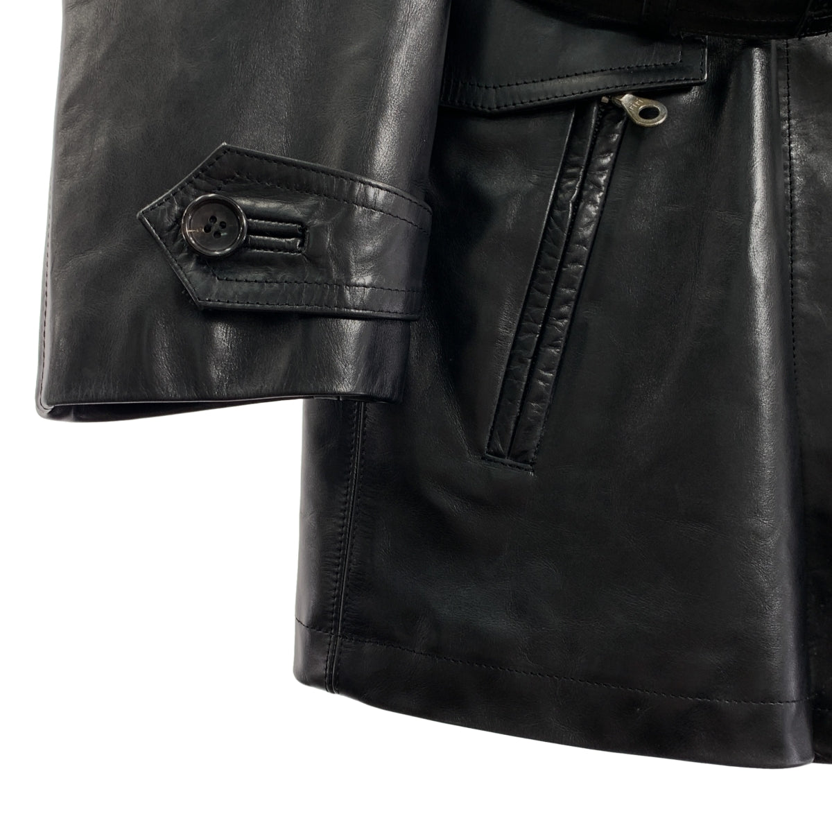 YOHJI YAMAMOTO POUR HOMME / ヨウジヤマモトプールオム | 1998AW | cow leather belt coat レザー コート | M | ブラック | メンズ