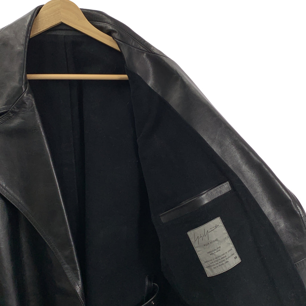 YOHJI YAMAMOTO POUR HOMME / ヨウジヤマモトプールオム | 1998AW | cow leather belt coat レザー コート | M | ブラック | メンズ