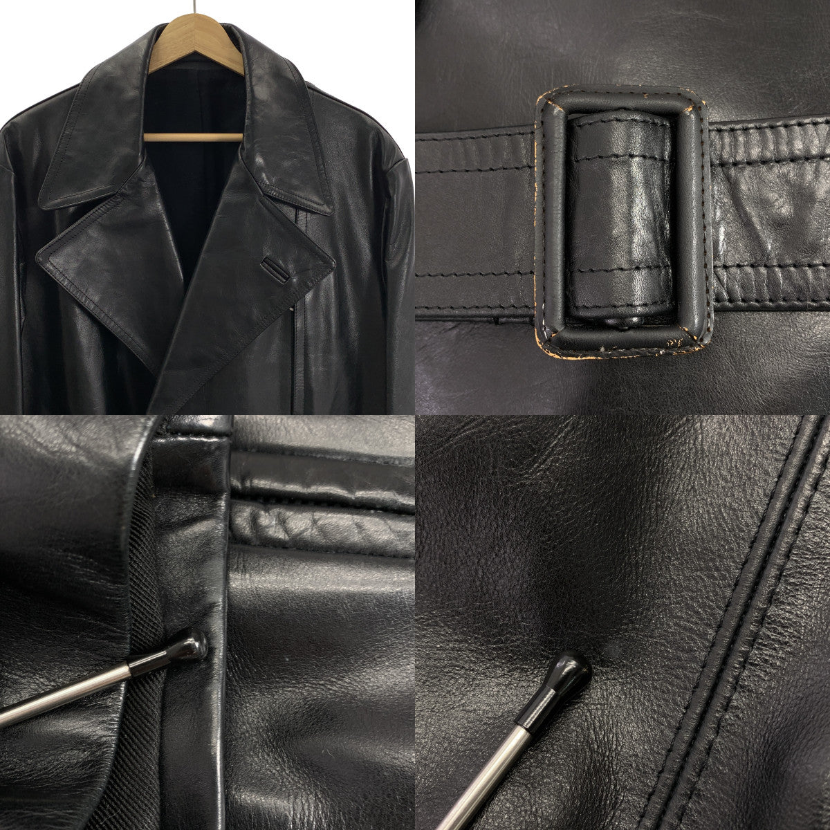 YOHJI YAMAMOTO POUR HOMME / ヨウジヤマモトプールオム | 1998AW | cow leather belt coat レザー コート | M | ブラック | メンズ