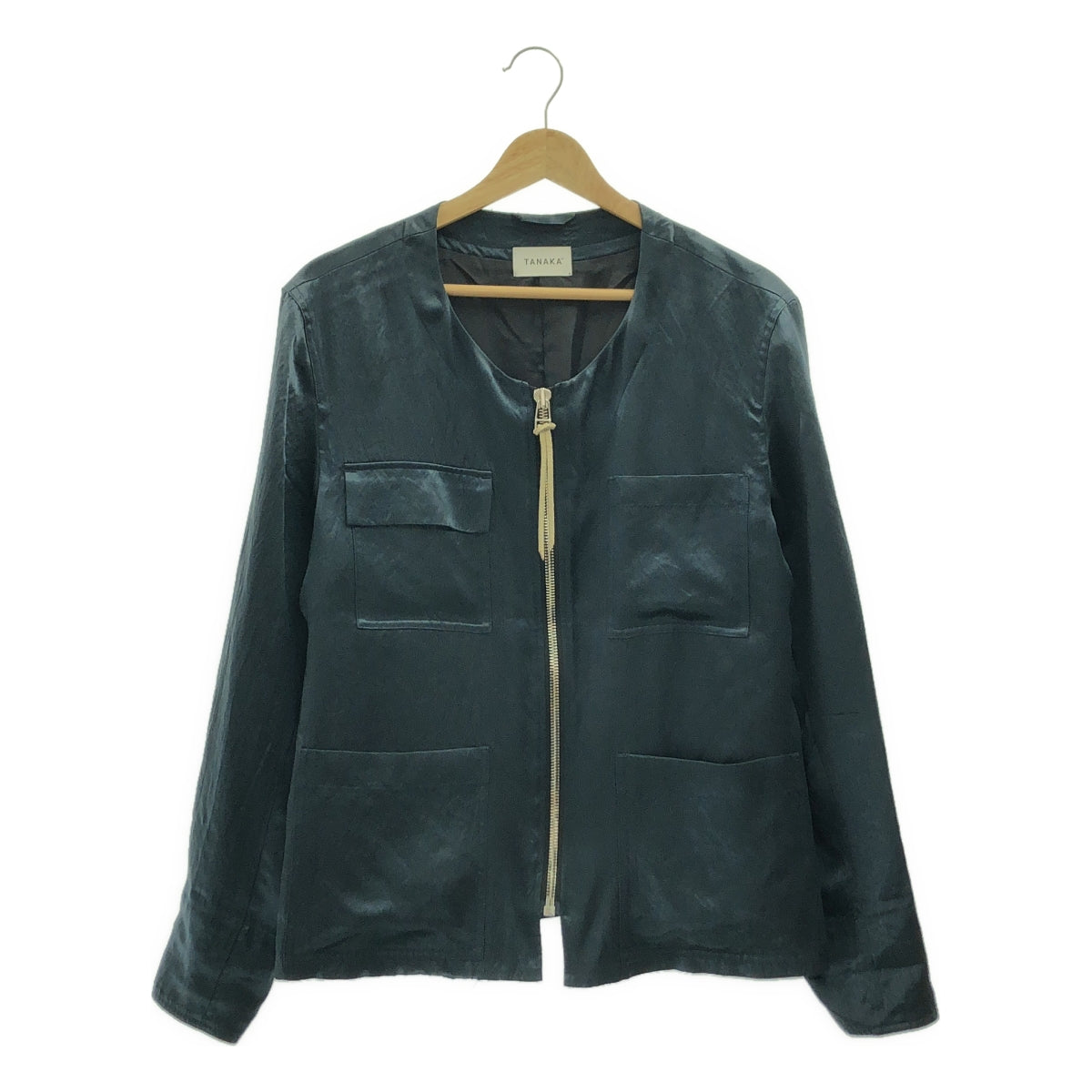 TANAKA / タナカ | NO COLLAR WORK JACKET サテン ノーカラー ワークジャケット | S | レディース