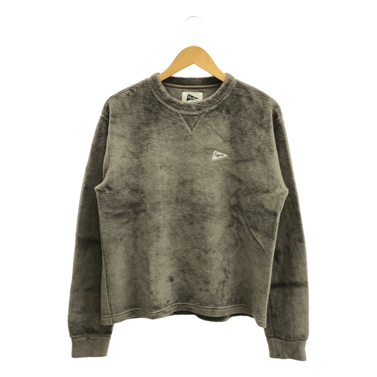 Pilgrim Surf＋Supply / ピルグリムサーフ+サプライ | Kagan Fleece Pennant Crew ロゴ刺しゅう フリース クルーネック | XS | グレー | メンズ