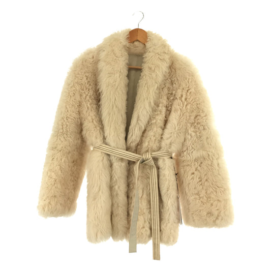 SPRUNG FRERES | Reversible shawl collar shearling coat with belt | XXS | Off-white / Light grey | Women's