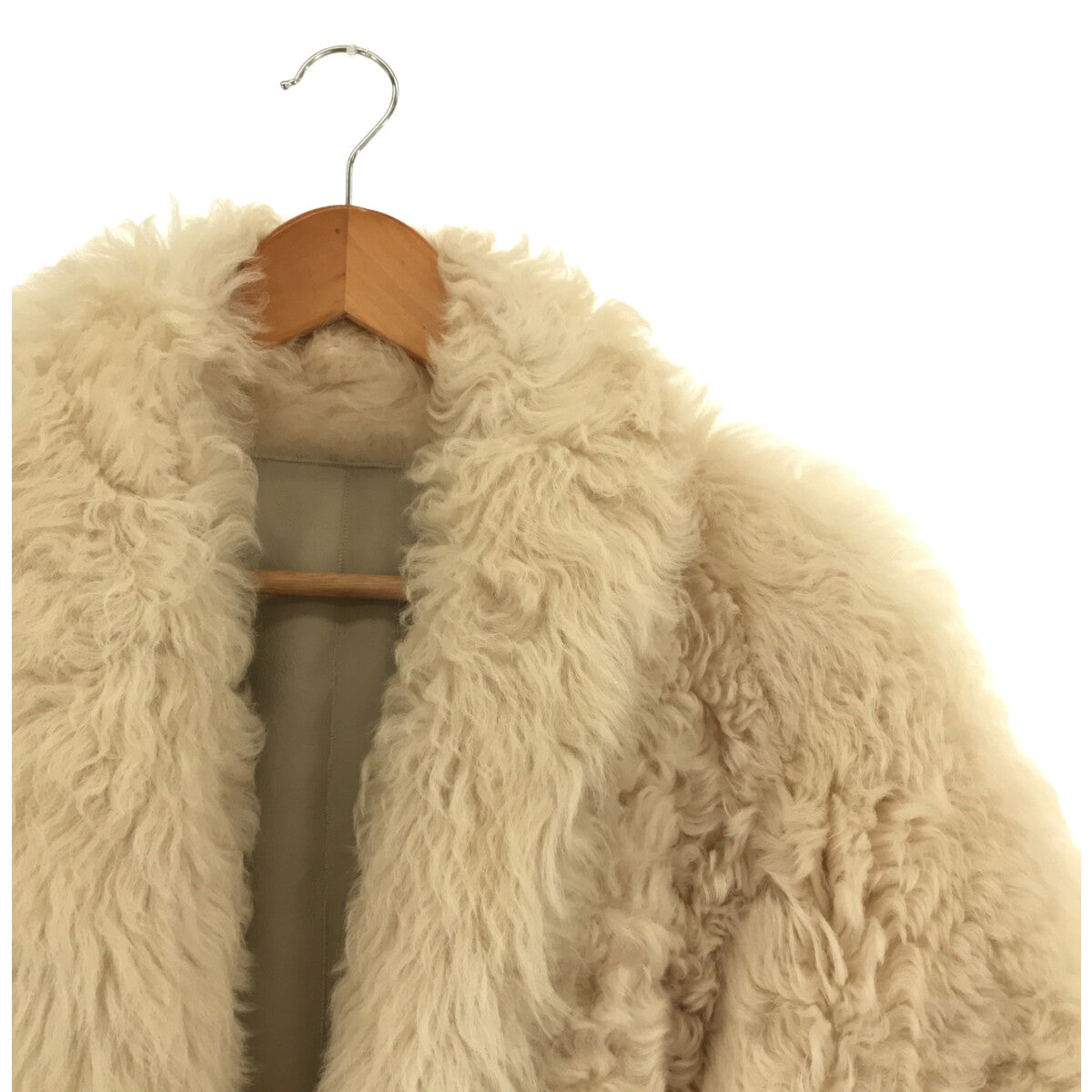 SPRUNG FRERES | Reversible shawl collar shearling coat with belt | XXS | Off-white / Light grey | Women's