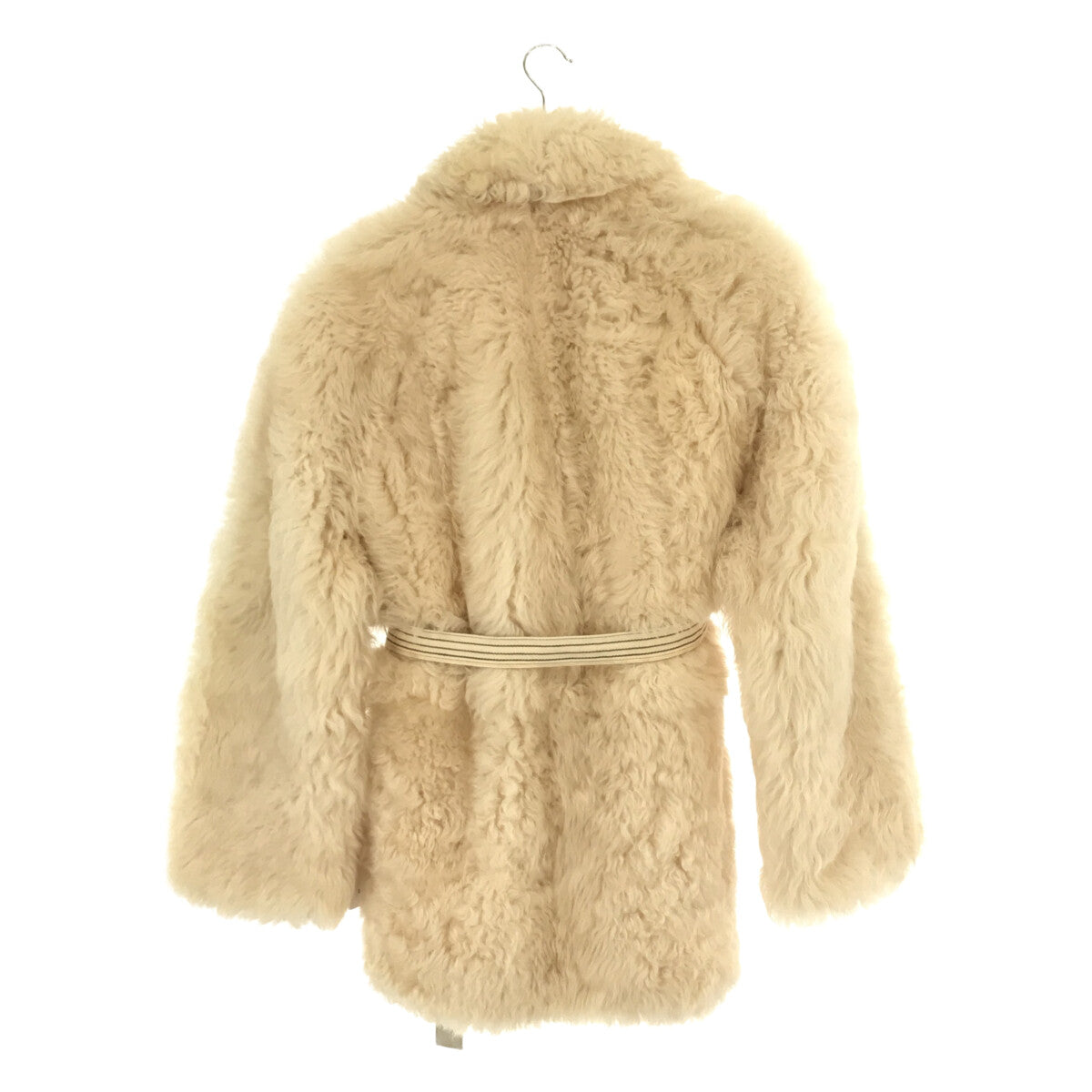 SPRUNG FRERES | Reversible shawl collar shearling coat with belt | XXS | Off-white / Light grey | Women's