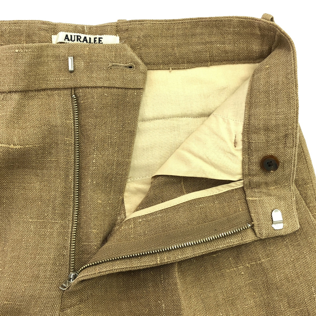 AURALEE | LINEN SILK SUMMER TWEED SLACKS PANTS | 0 | Beige | Women's