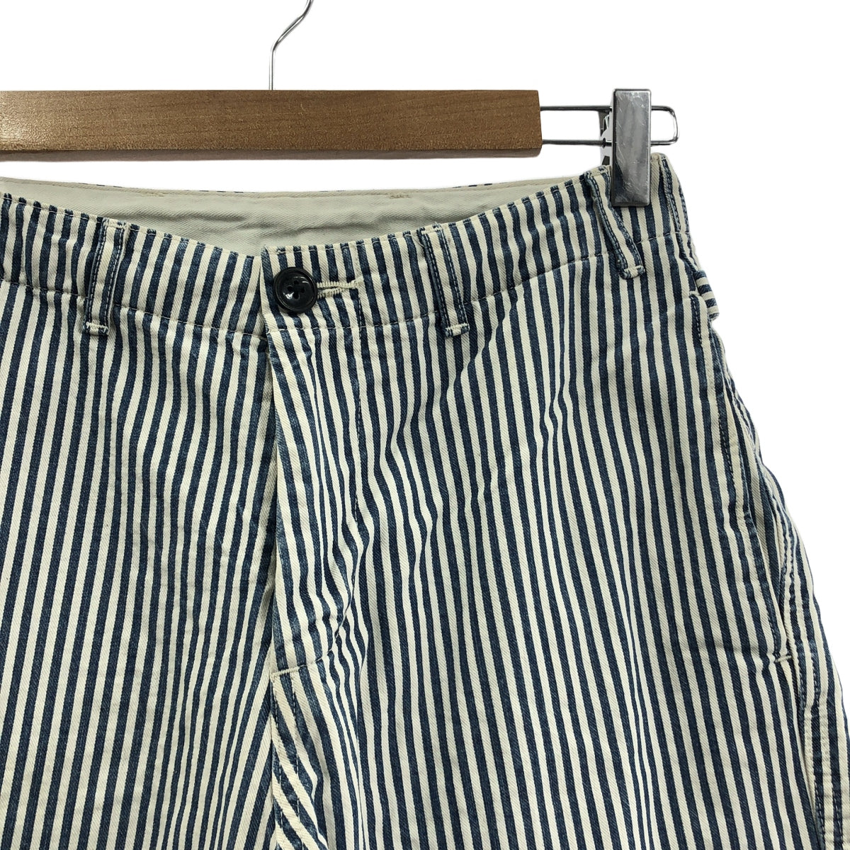 Ordinary fits / オーディナリーフィッツ | コットン ヒッコリー ベイカー パンツ | 00 | ホワイト/ブルー | レディース