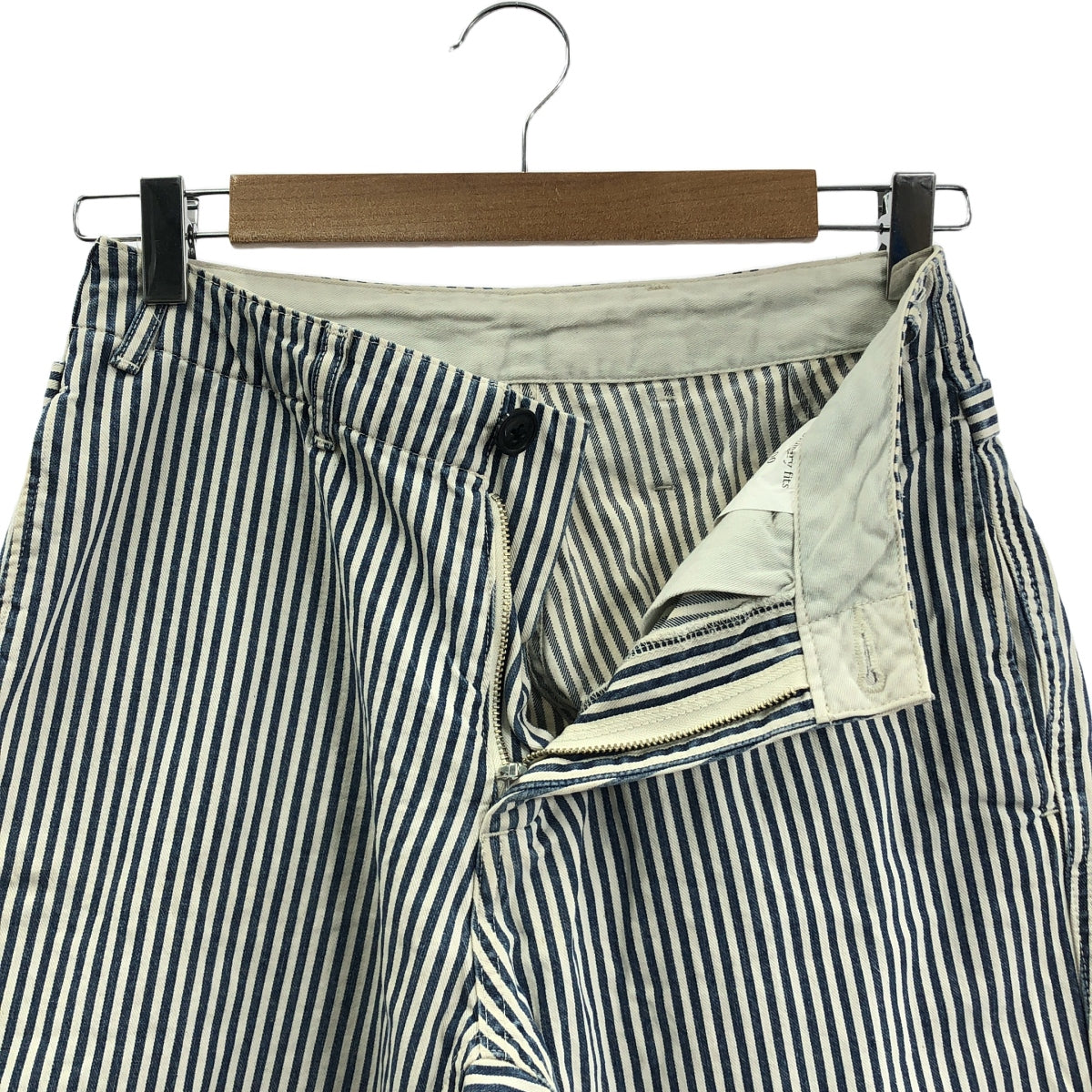 Ordinary fits / オーディナリーフィッツ | コットン ヒッコリー ベイカー パンツ | 00 | ホワイト/ブルー | レディース